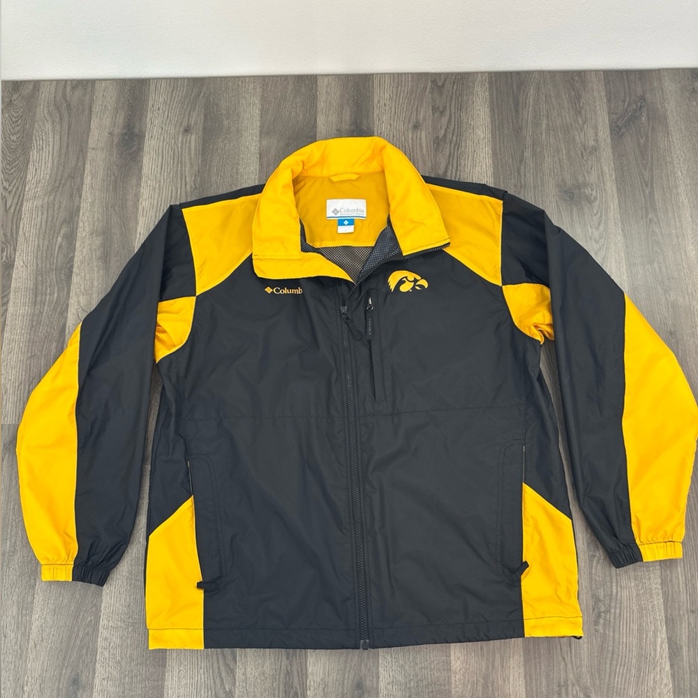 Iowa Hawkeyes Windbreaker Mens L Black Yellow Columbia Collegiate Jacket Hooded